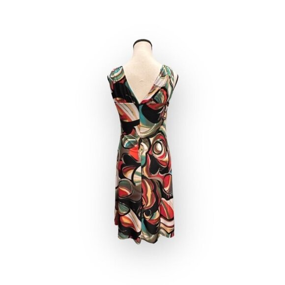 Women’s Medium Designer Gathered Bust Abstract Print Dress Medium Fit n Flare - Picture 5 of 8
